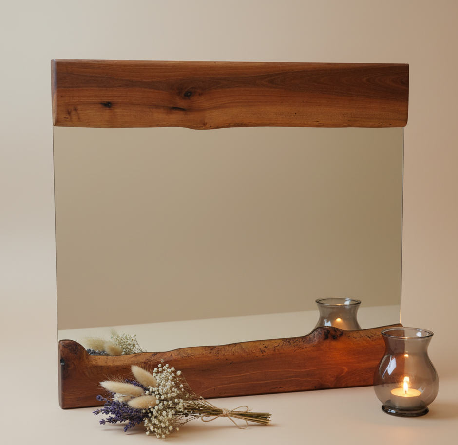 Miroir lumineux en Noyer massif