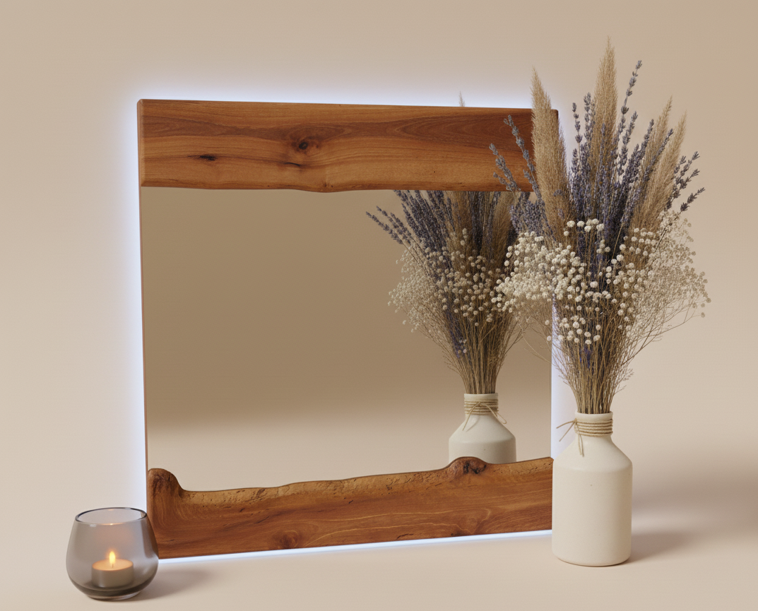 Miroir lumineux en Noyer massif